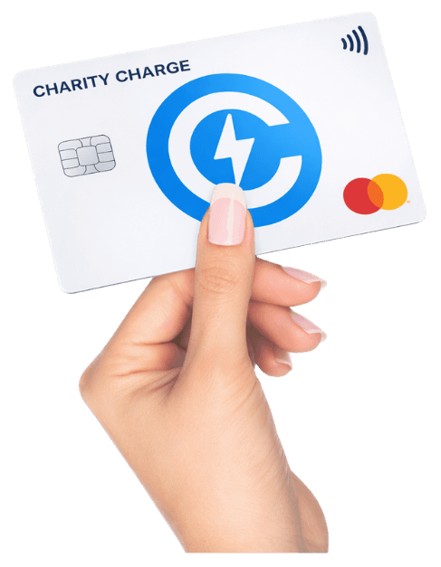 Charity Charge nonprofit business card held in a hand